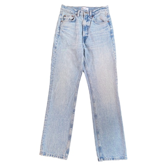 Zara Denim - Zara Jeans Womens Size 4 High Rise Straight Leg Light Wash Blue Denim Distressed